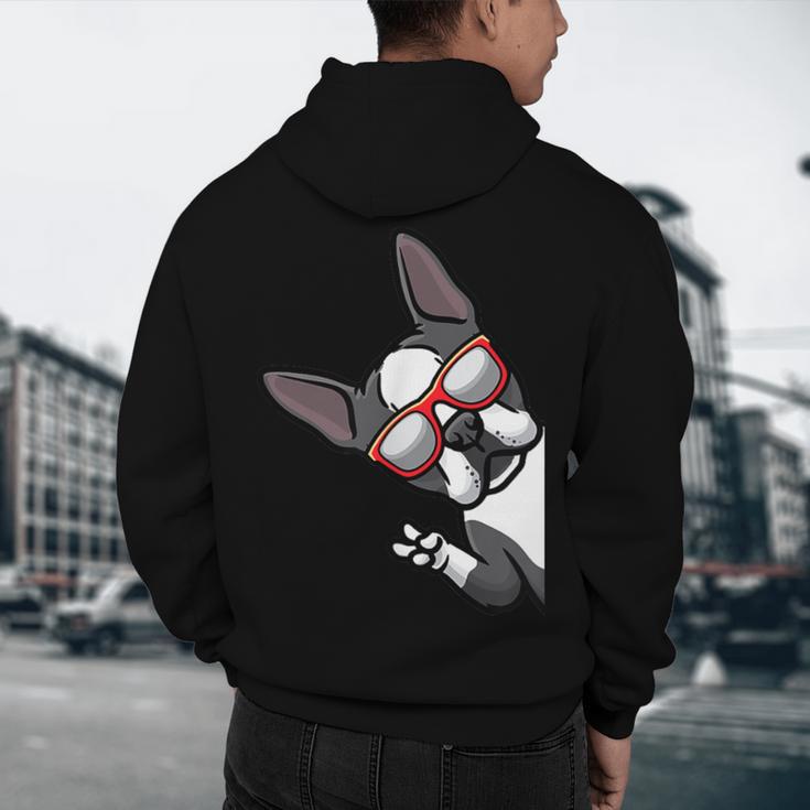 Boston Terrier Dog From Side Boston Bull Men's Hoodie Back Print, novelty gifts, funny gifts