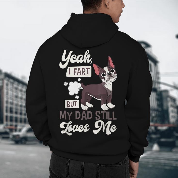 Boston Terrier Fart American Gentleman Non-Sporting Dog Men's Hoodie Back Print, novelty gifts, funny gifts