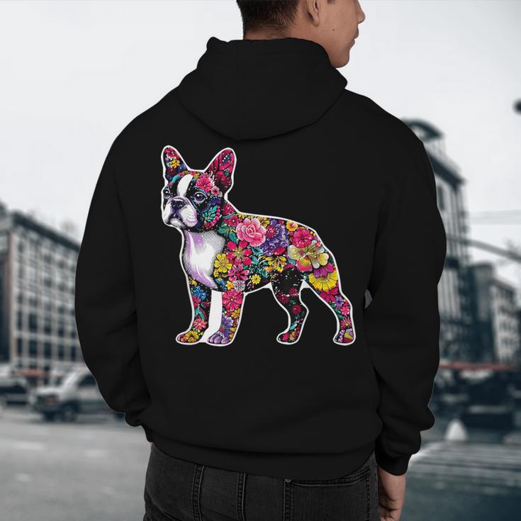 Boston Terrier Floral Dog Lover Vintage Distressed For Men Women Kids Men's Hoodie Back Print, novelty gifts, funny gifts