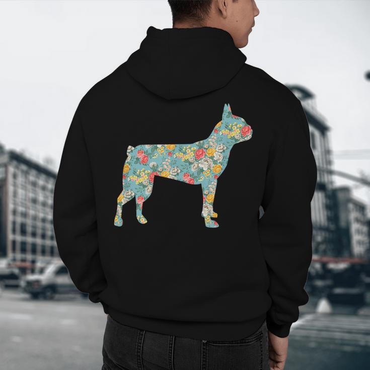 Boston Terrier Flower Silhouette Floral Dog Men Women Girls Kids Men's Hoodie Back Print, novelty gifts, funny gifts
