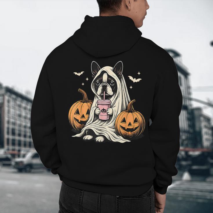 Boston Terrier Ghost Boo Halloween Costume Spooky Season Men's Hoodie Back Print, novelty gifts, funny gifts
