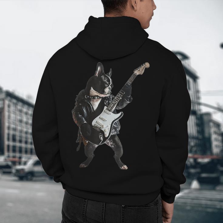 Boston Terrier Guitar Men's Hoodie Back Print, novelty gifts, funny gifts