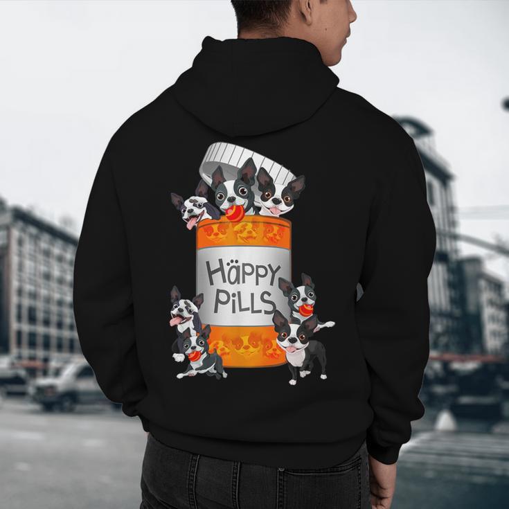 Boston Terrier Happy Pills T-Shirt Men's Hoodie Back Print, novelty gifts, funny gifts