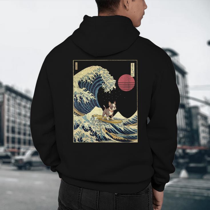Boston Terrier Japanese Kanagawa Wave Surf Dog Men's Hoodie Back Print, novelty gifts, funny gifts