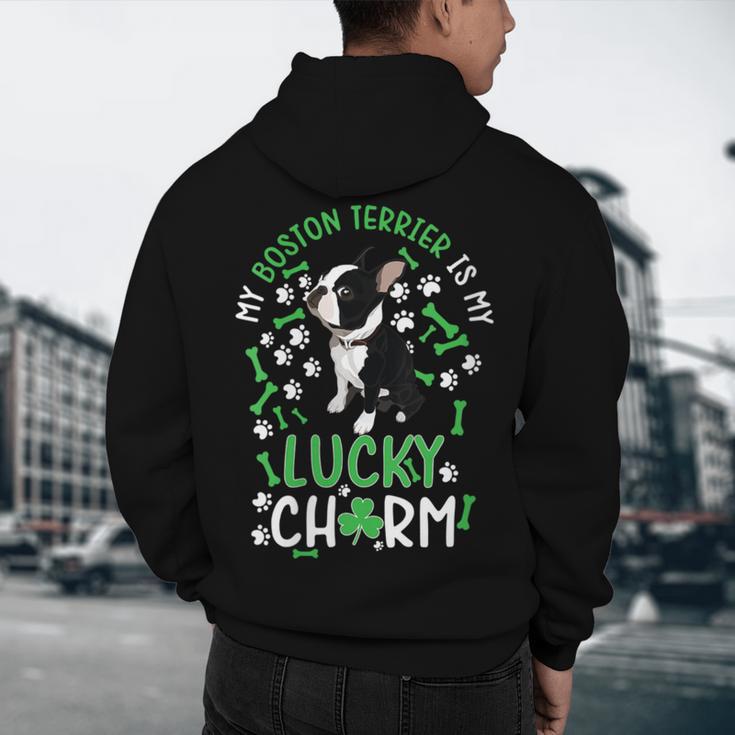 My Boston Terrier Is My Lucky Charm Paw Dog St Patrick's Day Men's Hoodie Back Print, novelty gifts, funny gifts