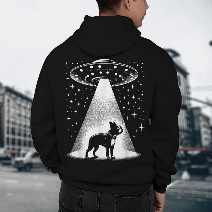 Boston Terrier Mom Dad Dog Alien UFO For Men Women Men's Hoodie Back Print, novelty gifts, funny gifts