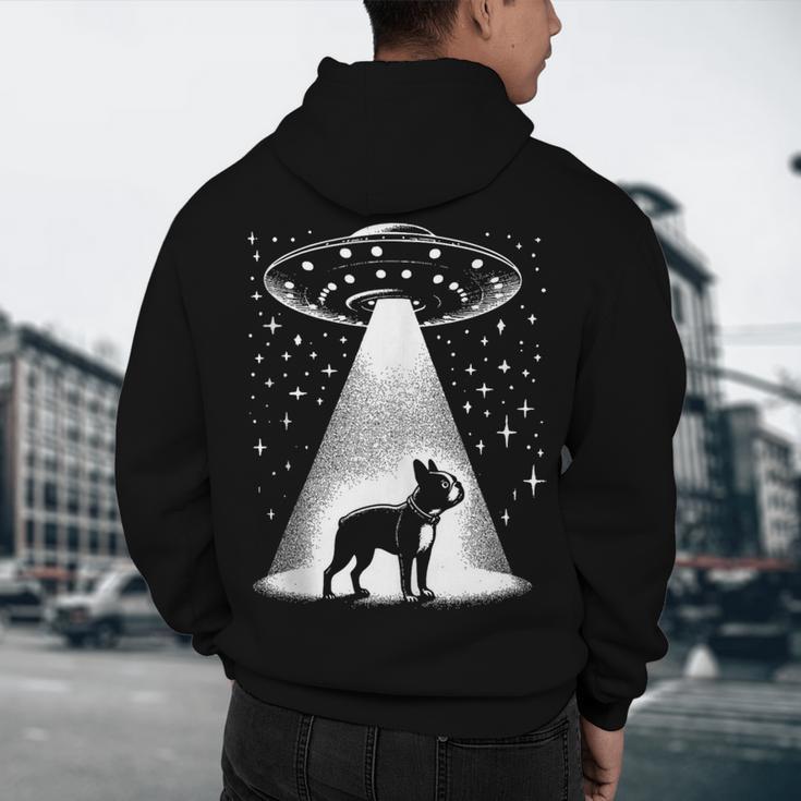 Boston Terrier Mom Dad Dog Alien UFO Men's Hoodie Back Print, novelty gifts, funny gifts