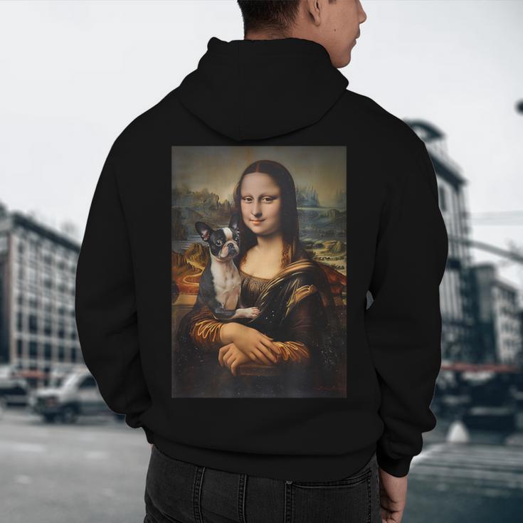 Boston Terrier Mona Lisa Painting Art Dog Mom Dad For Men Women Kids Men's Hoodie Back Print, novelty gifts, funny gifts