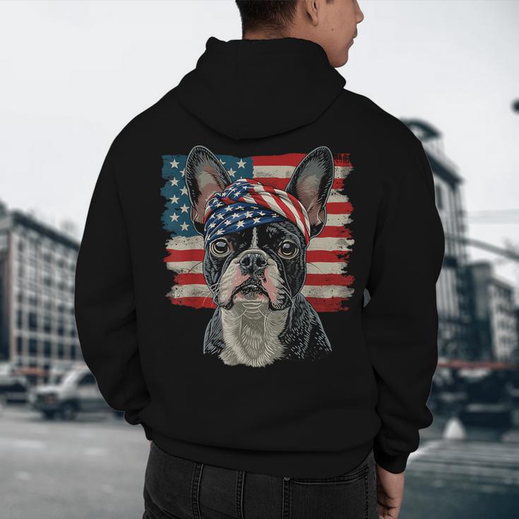 Boston Terrier Patriotic 4th Of July USA American Flag Men's Hoodie Back Print, novelty gifts, funny gifts