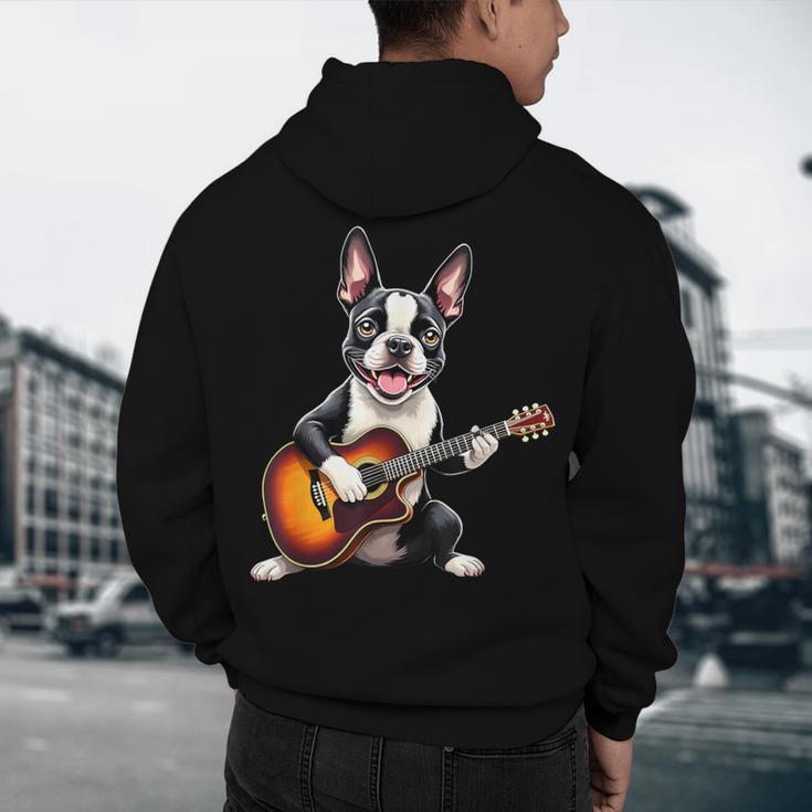 Boston Terrier Playing Guitar Boston Terrier Men's Hoodie Back Print, novelty gifts, funny gifts