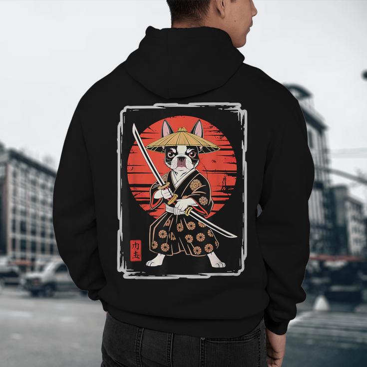 Boston Terrier Samurai Ninja Vintage Anime Japanese Ukiyo-e Men's Hoodie Back Print, novelty gifts, funny gifts