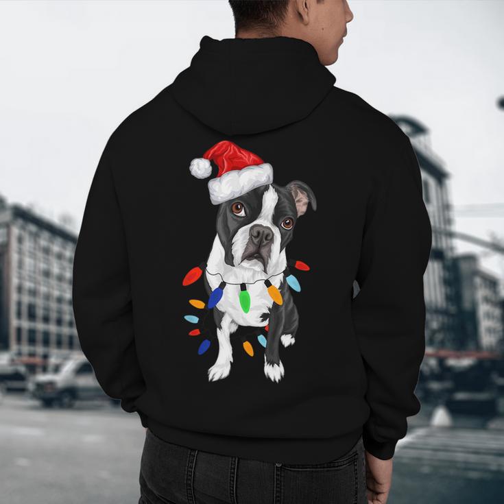 Boston Terrier Santa Christmas Lights Xmas Dog Lover Men Women Kids Men's Hoodie Back Print, novelty gifts, funny gifts