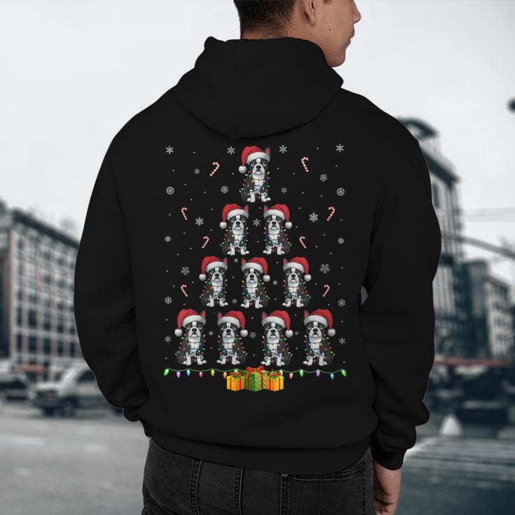 Boston Terrier Santa Hat Xmas Light Men Women Christmas Tree Men's Hoodie Back Print, novelty gifts, funny gifts