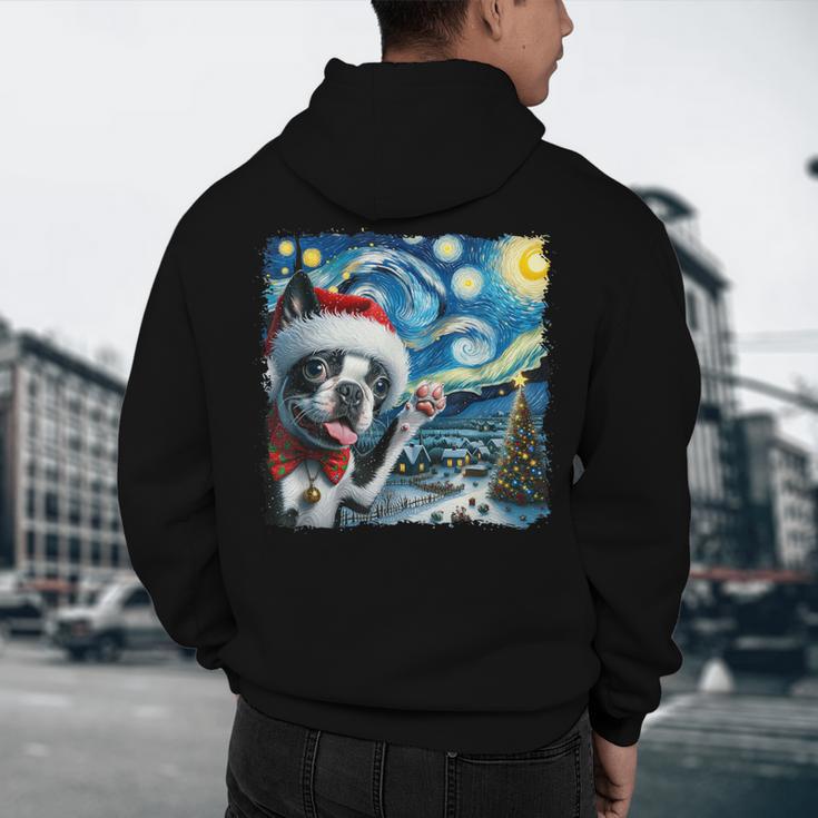 Boston Terrier Santa Starry Night Van Gogh Christmas Dog Men Women Kids Men's Hoodie Back Print, novelty gifts, funny gifts