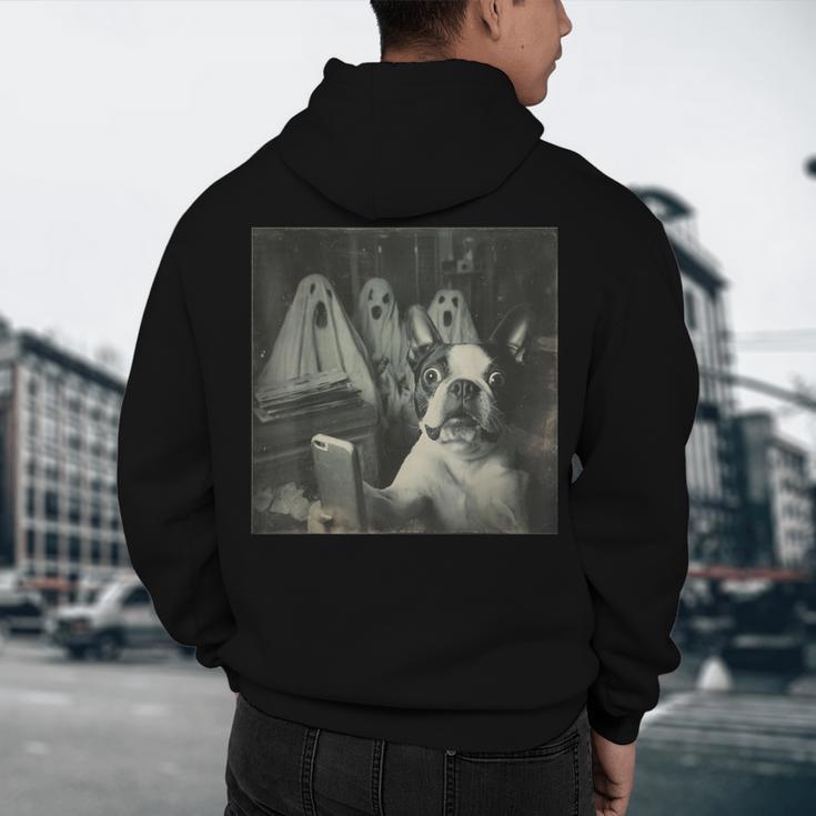 Boston Terrier Selfie With Ghosts Halloween Dog Lover Men's Hoodie Back Print, novelty gifts, funny gifts