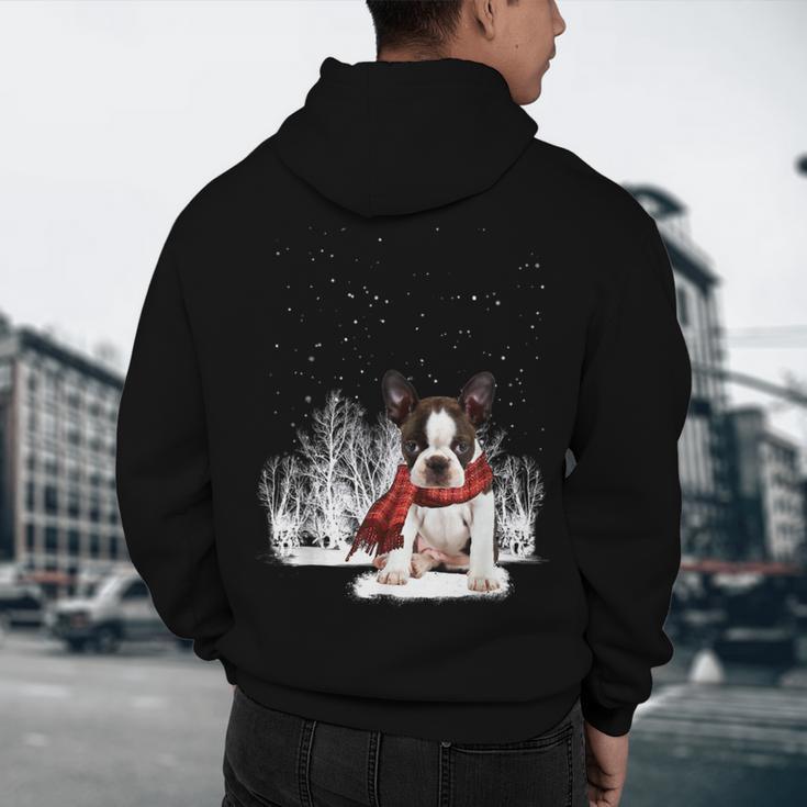 Boston Terrier In The Snow Merry Christmas Winter Men's Hoodie Back Print, novelty gifts, funny gifts