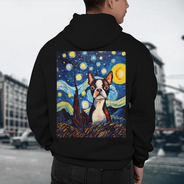 Boston Terrier Starry Night Van Gogh Art Men's Hoodie Back Print, novelty gifts, funny gifts
