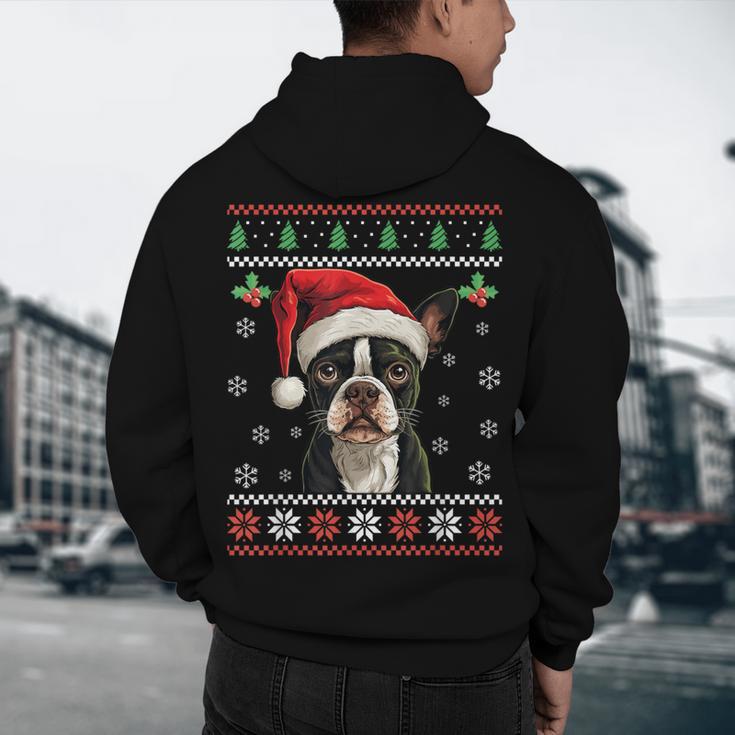 Boston Terrier Ugly Christmas Sweater Xmas For Adults Kids Men's Hoodie Back Print, novelty gifts, funny gifts