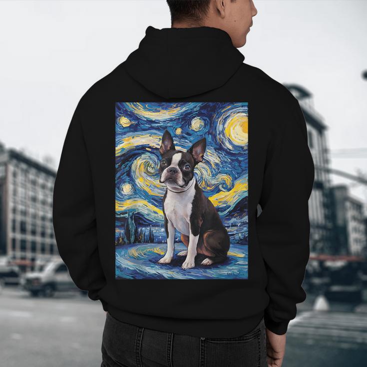 Boston Terrier Van Gogh Starry Night Men's Hoodie Back Print, novelty gifts, funny gifts