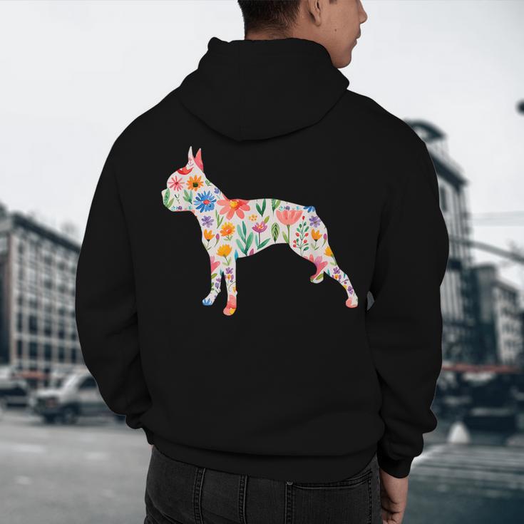 Boston Terrier Watercolor Flowers Men's Hoodie Back Print, novelty gifts, funny gifts