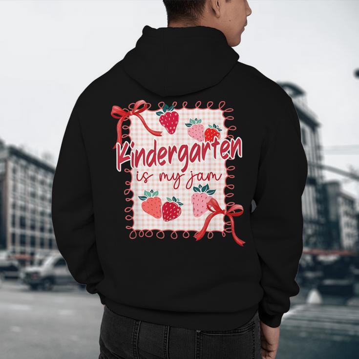 Bow Strawberry Kindergarten Is My Jam Teacher Kinder Team Men's Hoodie Back Print, novelty gifts, funny gifts