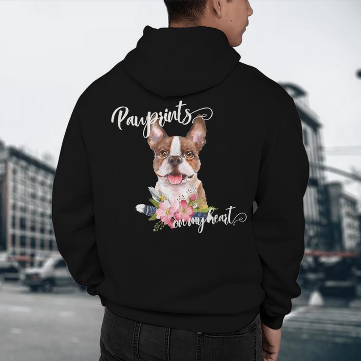 Brown Boston Terrier With Flowers And Feathers Men's Hoodie Back Print, novelty gifts, funny gifts