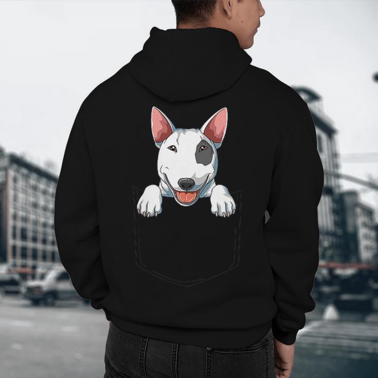 Bull Terrier Pocket Bull Terrier Peeking Out Pocket Men's Hoodie Back Print, novelty gifts, funny gifts
