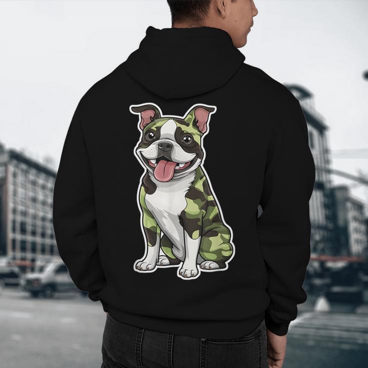 Camo Boston Terrier Pet Owner Camouflage Dog Lover Men's Hoodie Back Print, novelty gifts, funny gifts