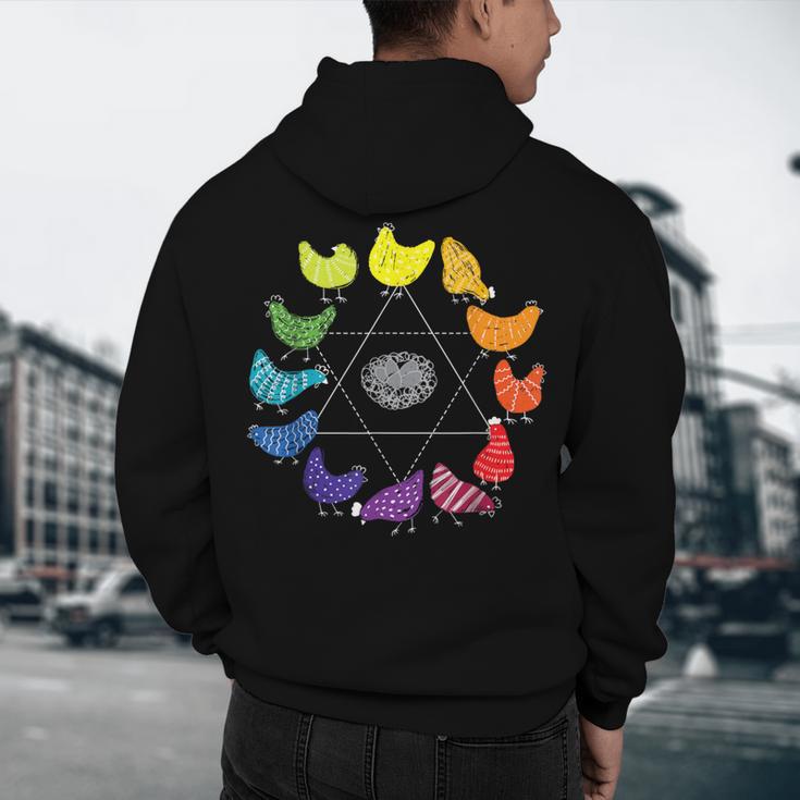 Chicken Themed Color Wheel Educational Art Teacher Artist Men Women Girls Kids Men's Hoodie Back Print, novelty gifts, funny gifts