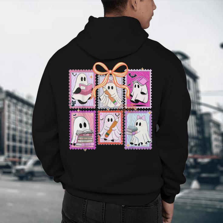 Coquette Bow Spooky Teacher Ghost Halloween Trick Or Teach Men's Hoodie Back Print, novelty gifts, funny gifts