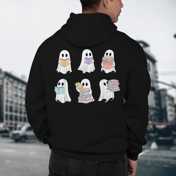 Cute Boo Ghost Reading Books Halloween Librarian Teacher Kid Men's Hoodie Back Print, novelty gifts, funny gifts