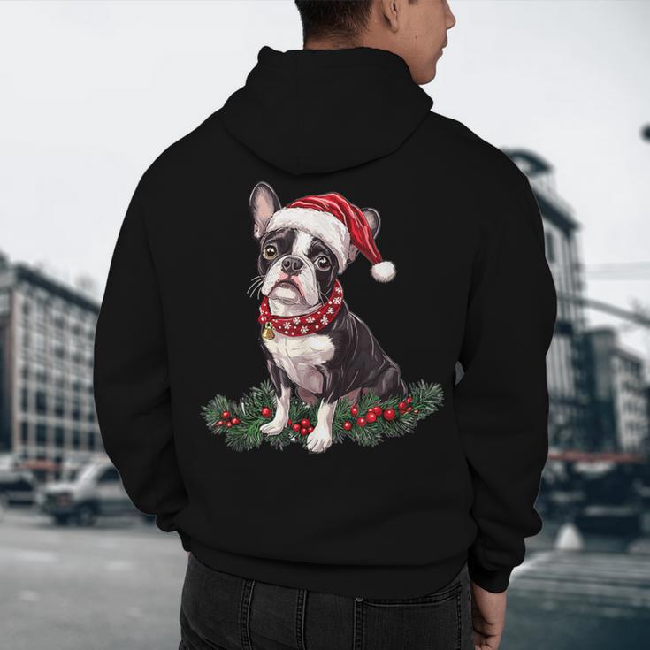 Cute Boston Terrier Dog Christmas Merry X-Mas Graphic Men's Hoodie Back Print, novelty gifts, funny gifts