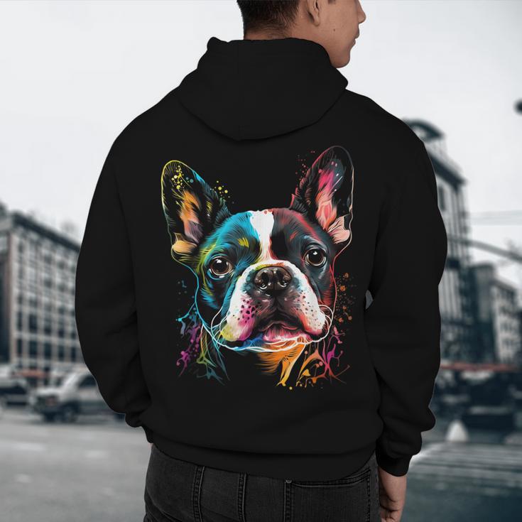 Cute Boston Terrier Puppy Dog Art Lover Unique Painting For Men Women Kids Men's Hoodie Back Print, novelty gifts, funny gifts