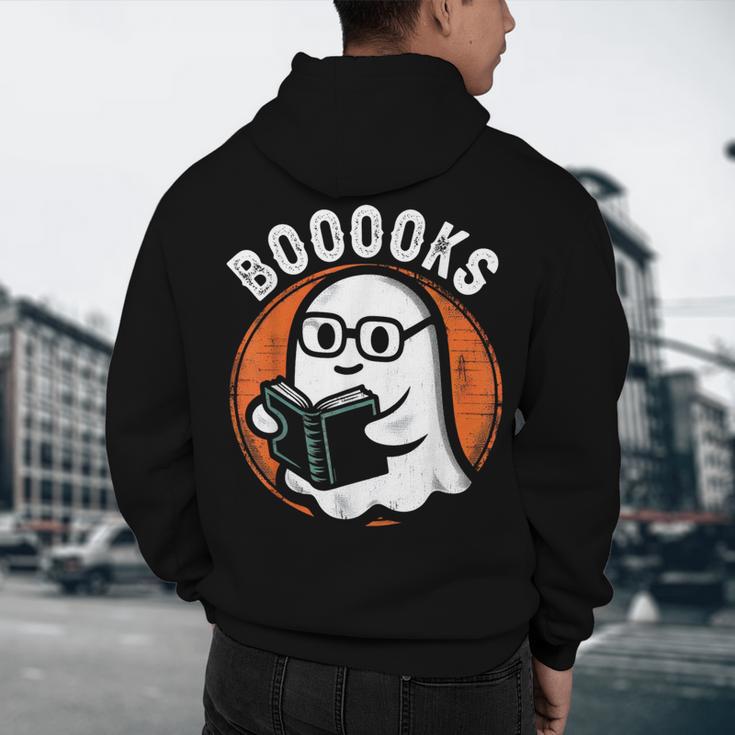 Cute Ghost Book Reading Books Lover Retro Halloween Teacher Men's Hoodie Back Print, novelty gifts, funny gifts