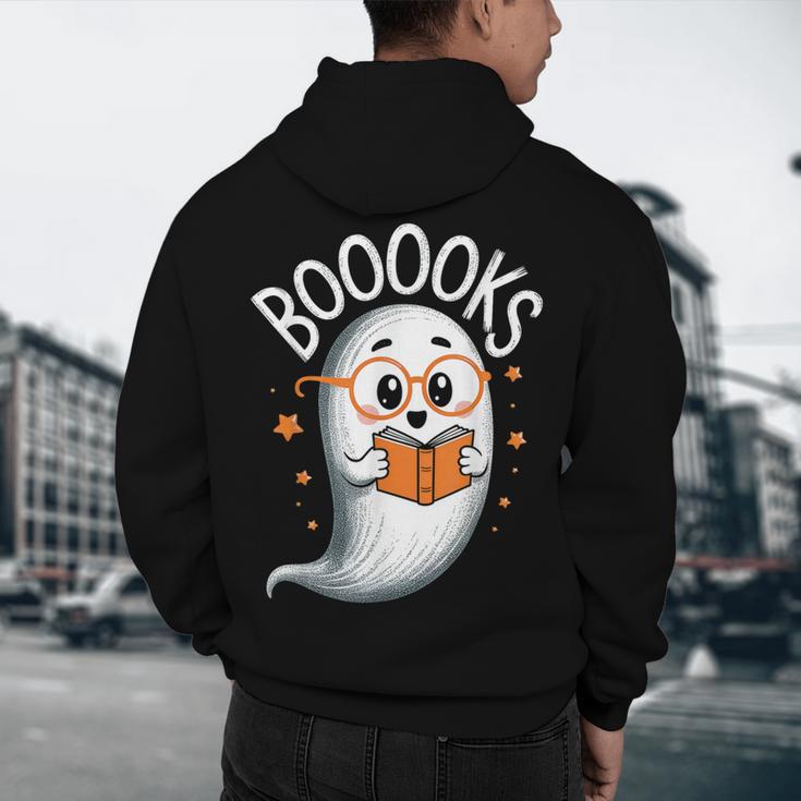 Cute Ghost Book Reading Halloween Teacher Men's Hoodie Back Print, novelty gifts, funny gifts