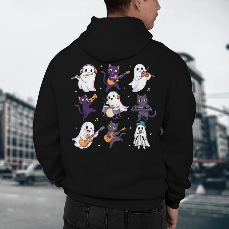 Cute Ghost Cat Playing Musical Halloween Music Teacher Men's Hoodie Back Print, novelty gifts, funny gifts Cute Ghost Cat Playing Musical Halloween Music Teacher Men's Hoodie Back Print, novelty gifts, funny gifts
