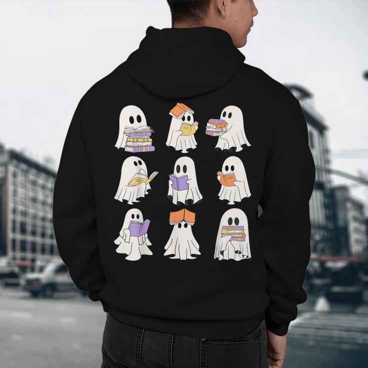 Cute Ghost Reading Books Teacher Halloween Reading Men Women Kids Men's Hoodie Back Print, novelty gifts, funny gifts