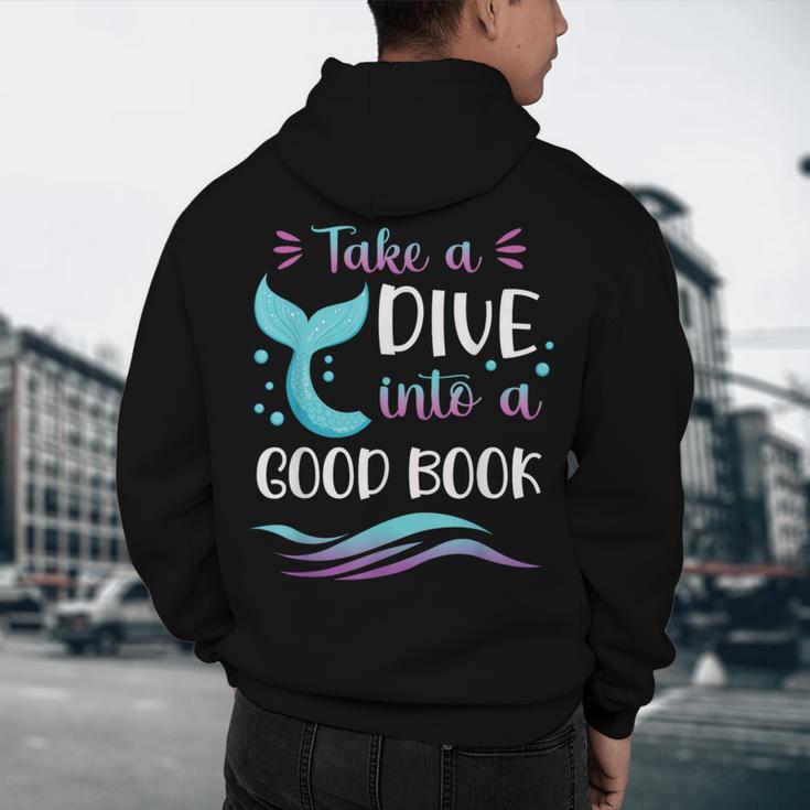 Cute Mermaid Librarian Teacher Dive Into A Good Book Reading Men's Hoodie Back Print, novelty gifts, funny gifts Cute Mermaid Librarian Teacher Dive Into A Good Book Reading Men's Hoodie Back Print, novelty gifts, funny gifts