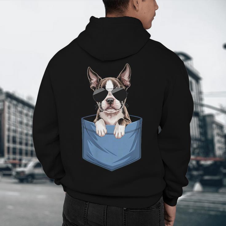 Cute Pocket Boston Terrier Lover Dog Mom Men's Hoodie Back Print, novelty gifts, funny gifts