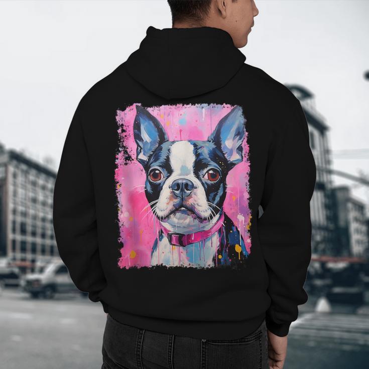 Dog Pink Boston Terrier Men's Hoodie Back Print, novelty gifts, funny gifts