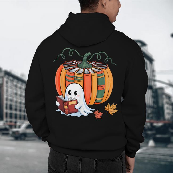 Fall Book Pumpkin Ghost Reading Books Halloween Teacher Men's Hoodie Back Print, novelty gifts, funny gifts
