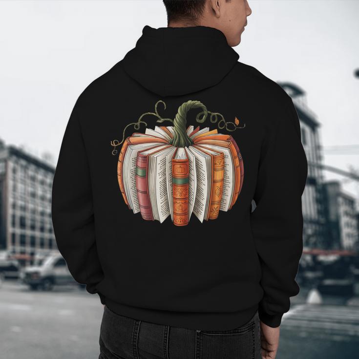 Fall Book Pumpkin Retro Reading Halloween Teacher Librarian Men's Hoodie Back Print, novelty gifts, funny gifts