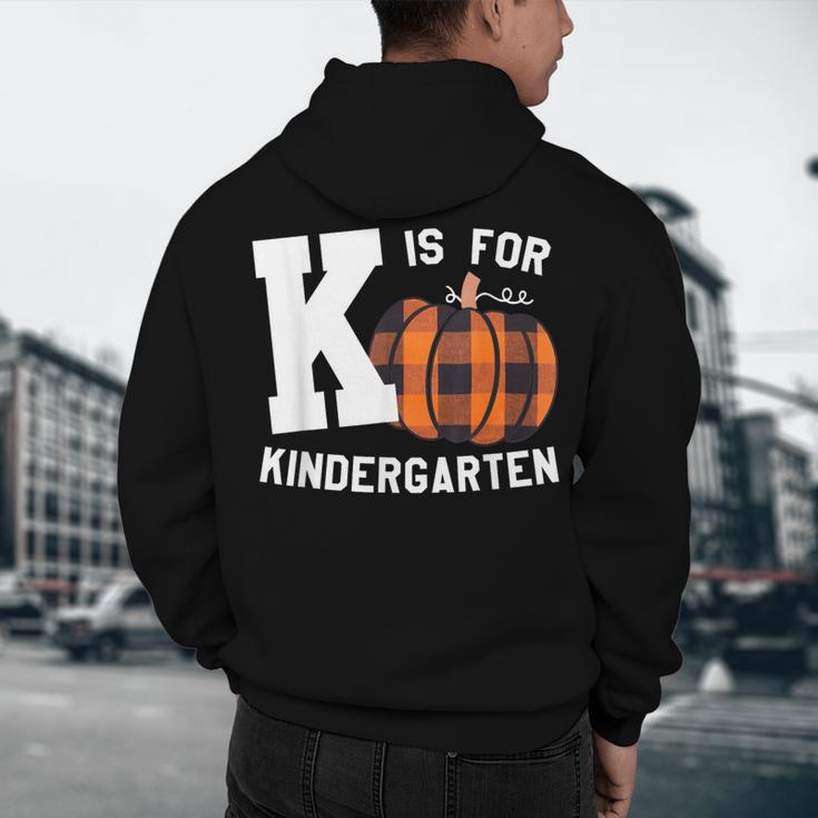 Fall Kindergarten Teacher K Is For Buffalo Plaid Pumpkin Men's Hoodie Back Print, novelty gifts, funny gifts Fall Kindergarten Teacher K Is For Buffalo Plaid Pumpkin Men's Hoodie Back Print, novelty gifts, funny gifts