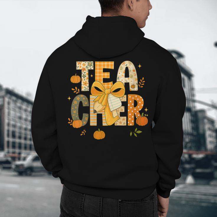 Fall Teacher Pumpkin Coquette Bow Autumn Classroom Men's Hoodie Back Print, novelty gifts, funny gifts
