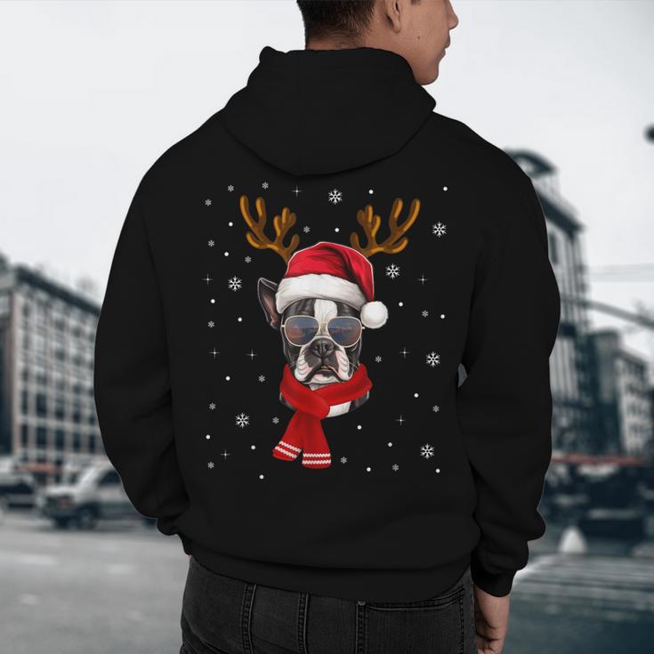 Family Matching Reindeer Xmas Boston Terrier Christmas Men's Hoodie Back Print, novelty gifts, funny gifts