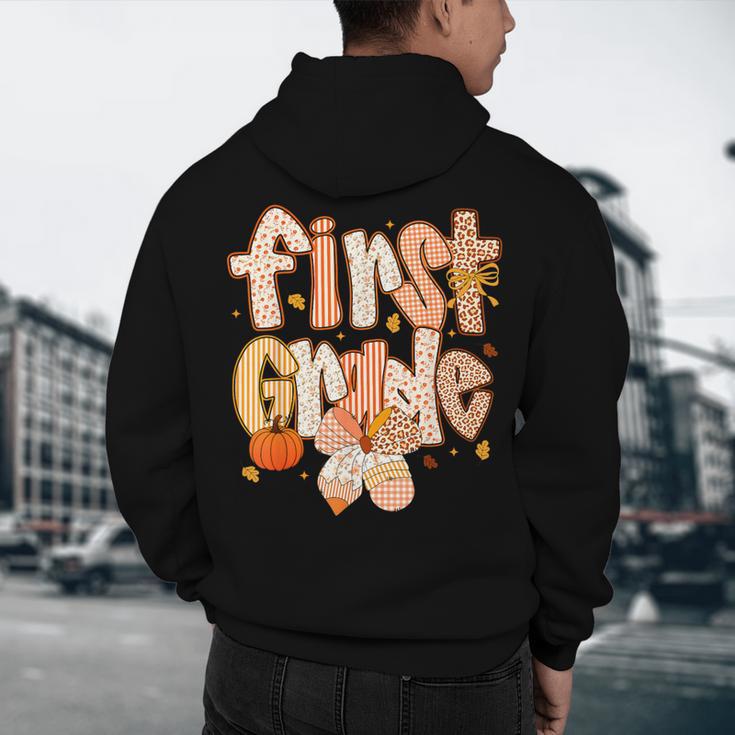 First Grade Fall Floral Coquette Bow Teachers Students Men's Hoodie Back Print, novelty gifts, funny gifts