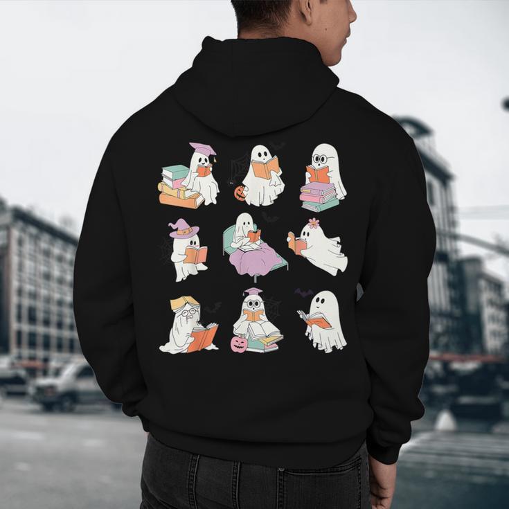 Ghost Book Reading Halloween Books Lover Teacher Kids Men's Hoodie Back Print, novelty gifts, funny gifts