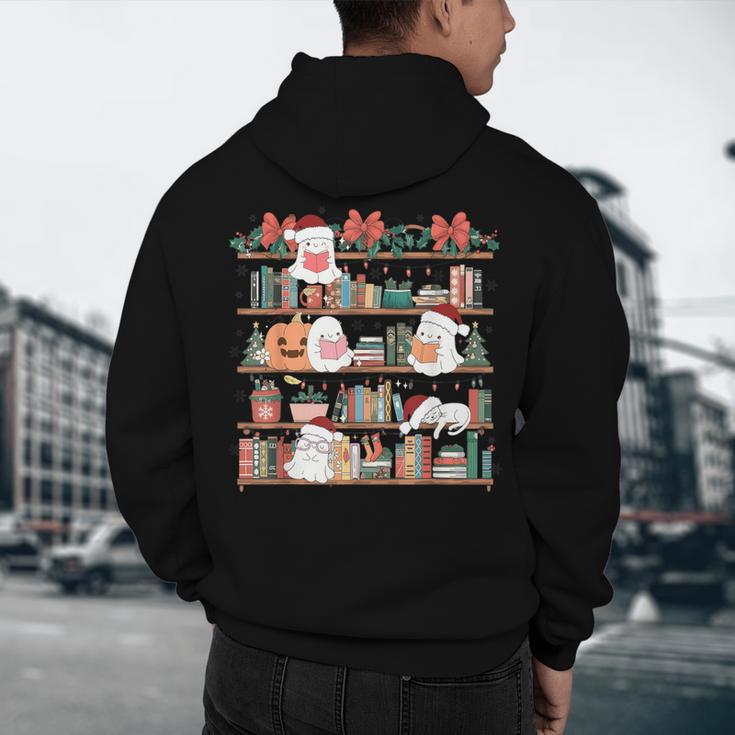 Ghost Christmas Reading Book Lover Library Christmas Teacher Men's Hoodie Back Print, novelty gifts, funny gifts