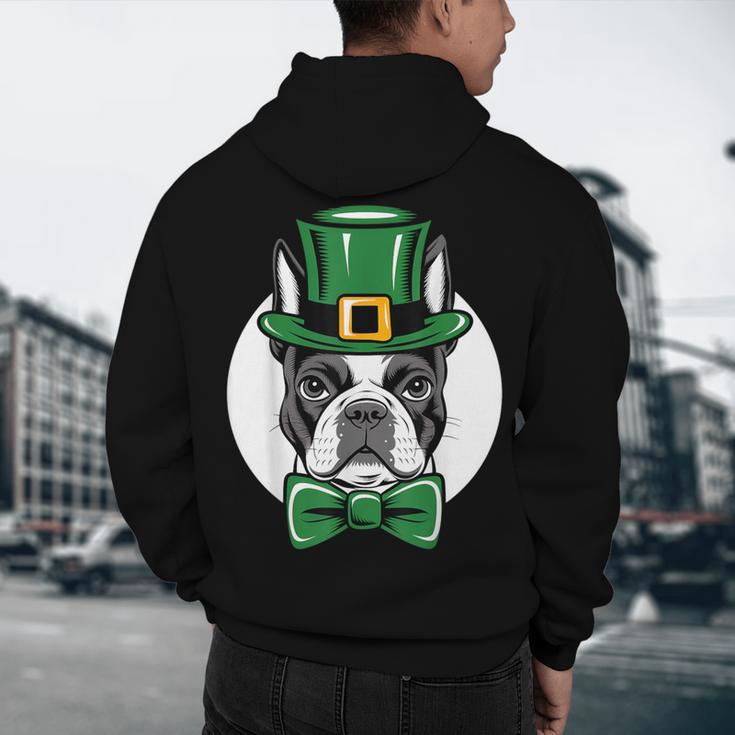 Green Boston Terrier Shamrock St Patricks Day Boston Terrier Men's Hoodie Back Print, novelty gifts, funny gifts