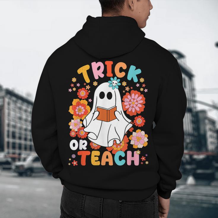 Groovy Halloween Trick Or Teach Retro Floral Ghost Teacher For Men Women Kids Men's Hoodie Back Print, novelty gifts, funny gifts